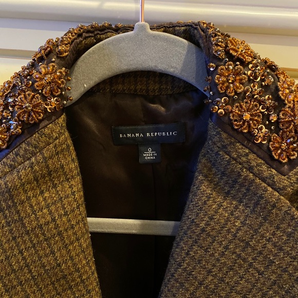 Banana Republic Women Houndstooth Wool Blazer Sz 0 - Picture 3 of 9